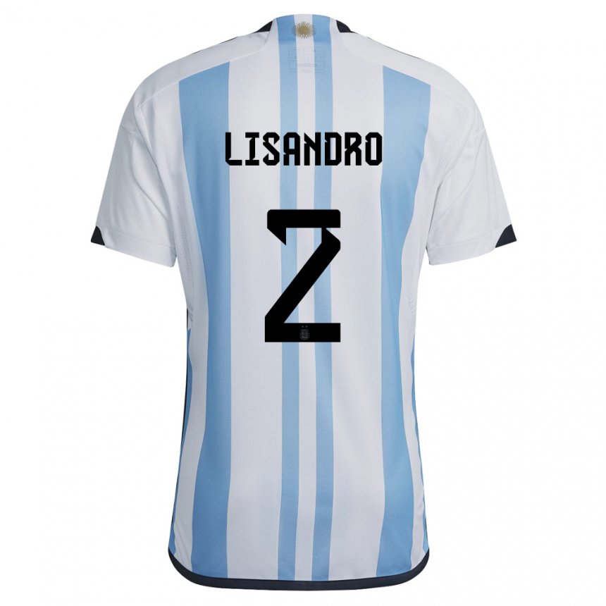 Enfant Maillot Argentine Lisandro Martinez #2 Blanc Bleu Ciel Tenues Domicile 22-24 T-shirt Suisse