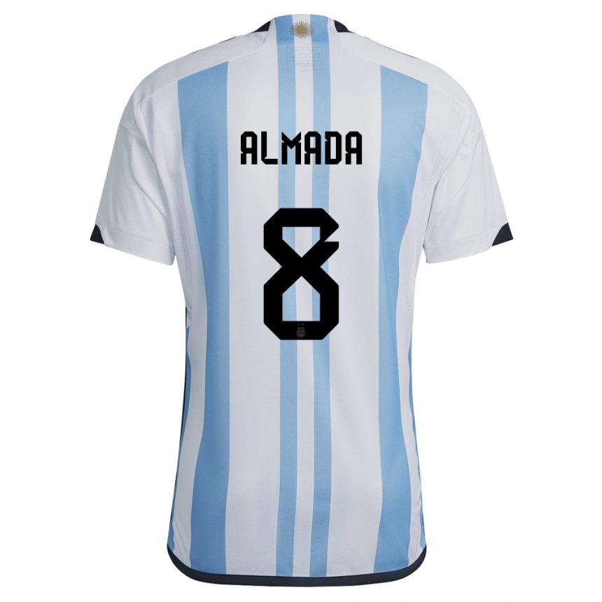 Enfant Maillot Argentine Thiago Almada #8 Blanc Bleu Ciel Tenues Domicile 22-24 T-shirt Suisse