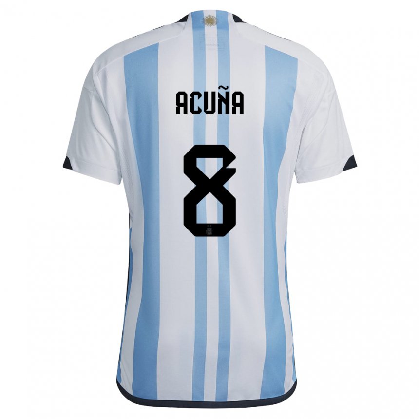 Enfant Maillot Argentine Marcos Acuna #8 Blanc Bleu Ciel Tenues Domicile 22-24 T-shirt Suisse