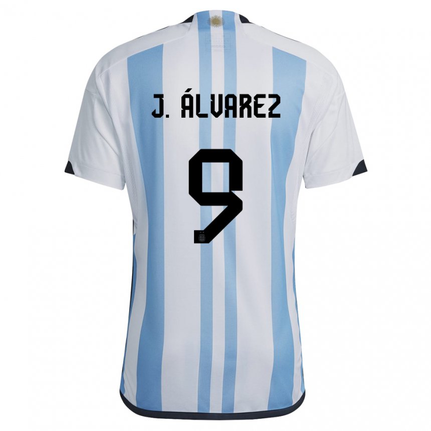 Enfant Maillot Argentine Julian Alvarez #9 Blanc Bleu Ciel Tenues Domicile 22-24 T-shirt Suisse