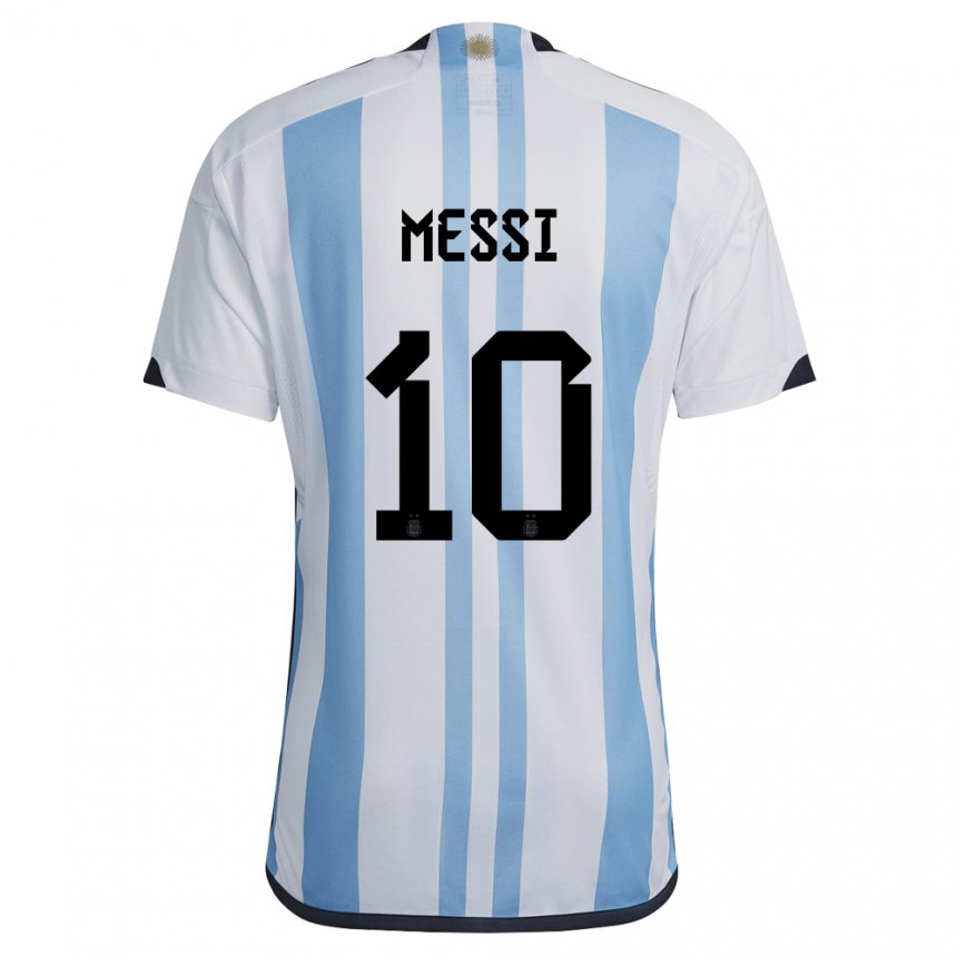 Enfant Maillot Argentine Lionel Messi #10 Blanc Bleu Ciel Tenues Domicile 22-24 T-shirt Suisse