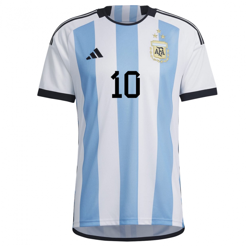 Enfant Maillot Argentine Lionel Messi #10 Blanc Bleu Ciel Tenues Domicile 22-24 T-shirt Suisse
