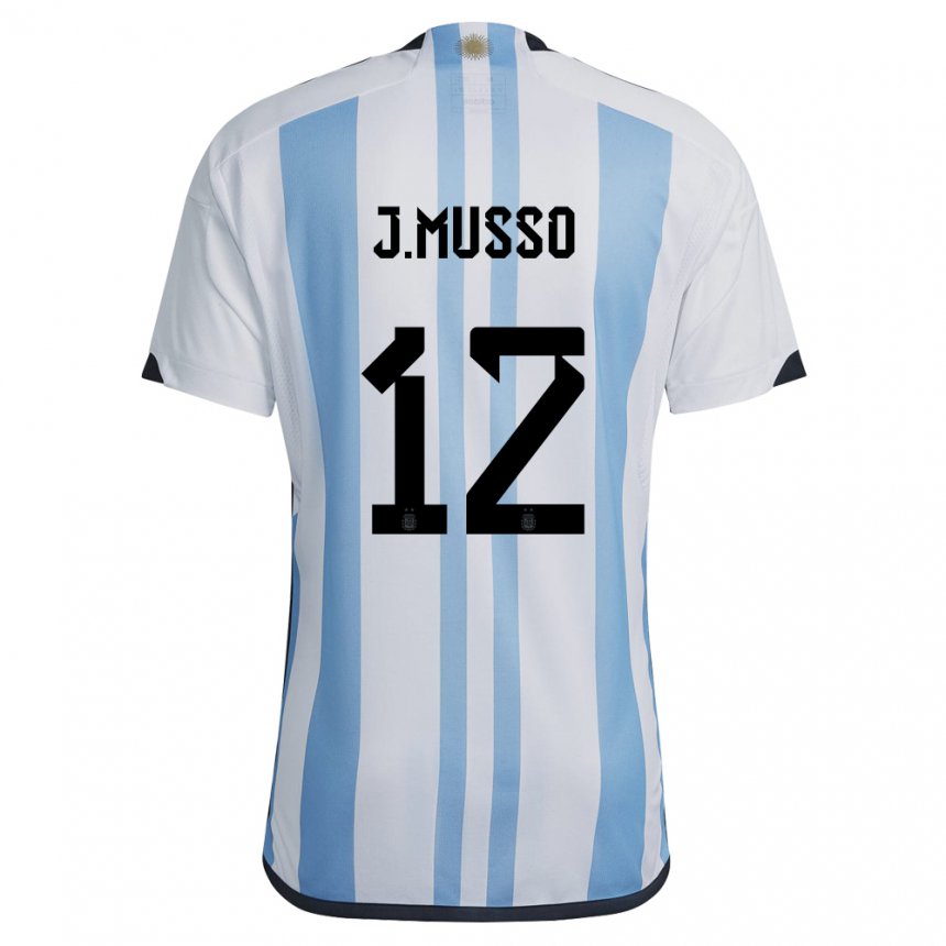 Enfant Maillot Argentine Juan Musso #12 Blanc Bleu Ciel Tenues Domicile 22-24 T-shirt Suisse