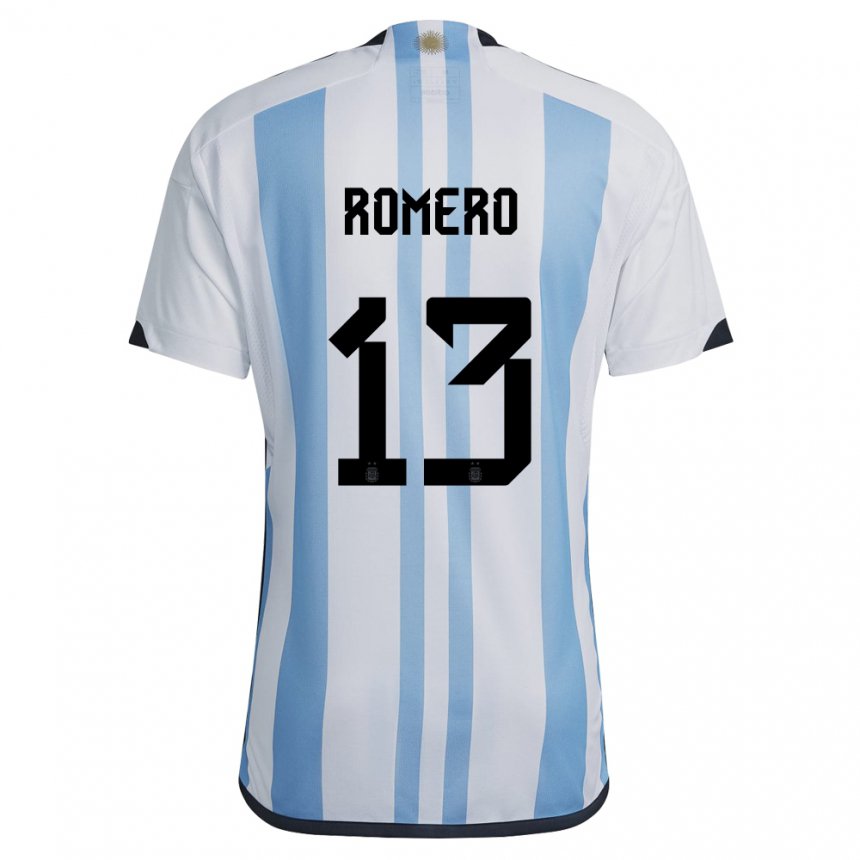 Enfant Maillot Argentine Cristian Romero #13 Blanc Bleu Ciel Tenues Domicile 22-24 T-shirt Suisse