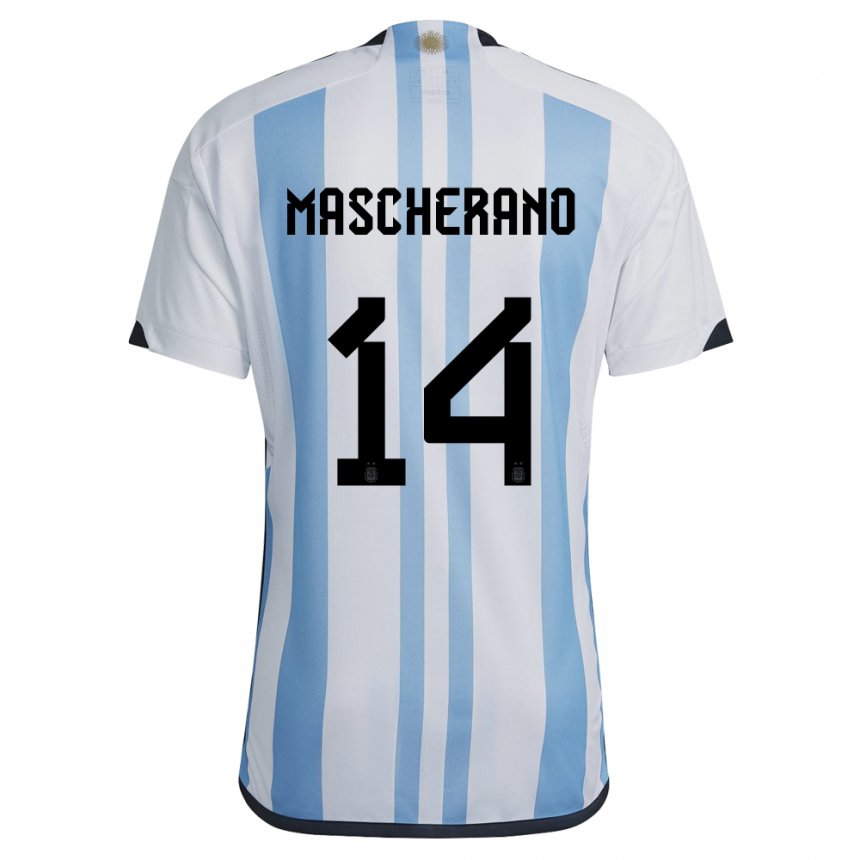 Enfant Maillot Argentine Javier Mascherano #14 Blanc Bleu Ciel Tenues Domicile 22-24 T-shirt Suisse