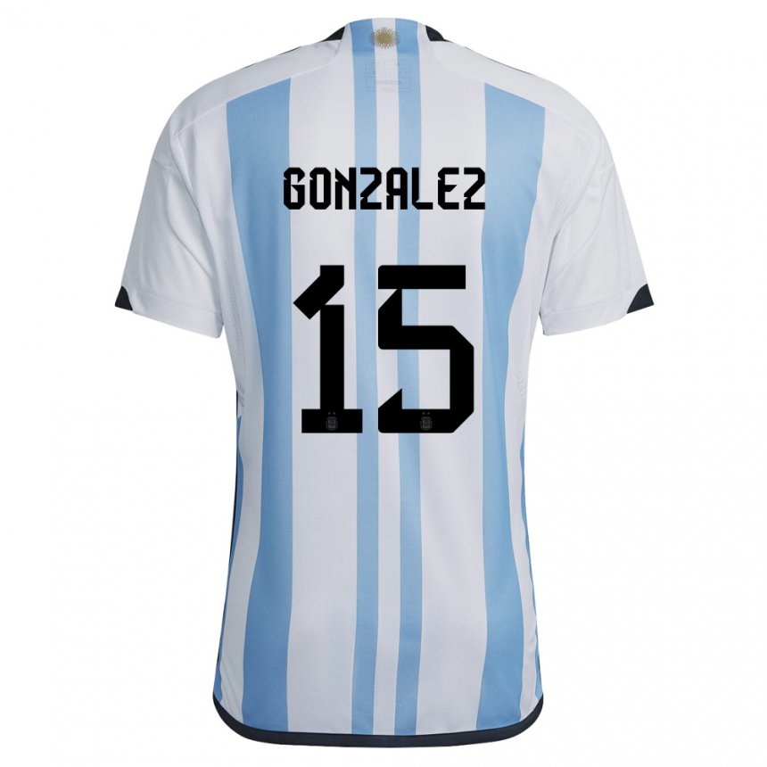Enfant Maillot Argentine Nicolas Gonzalez #15 Blanc Bleu Ciel Tenues Domicile 22-24 T-shirt Suisse