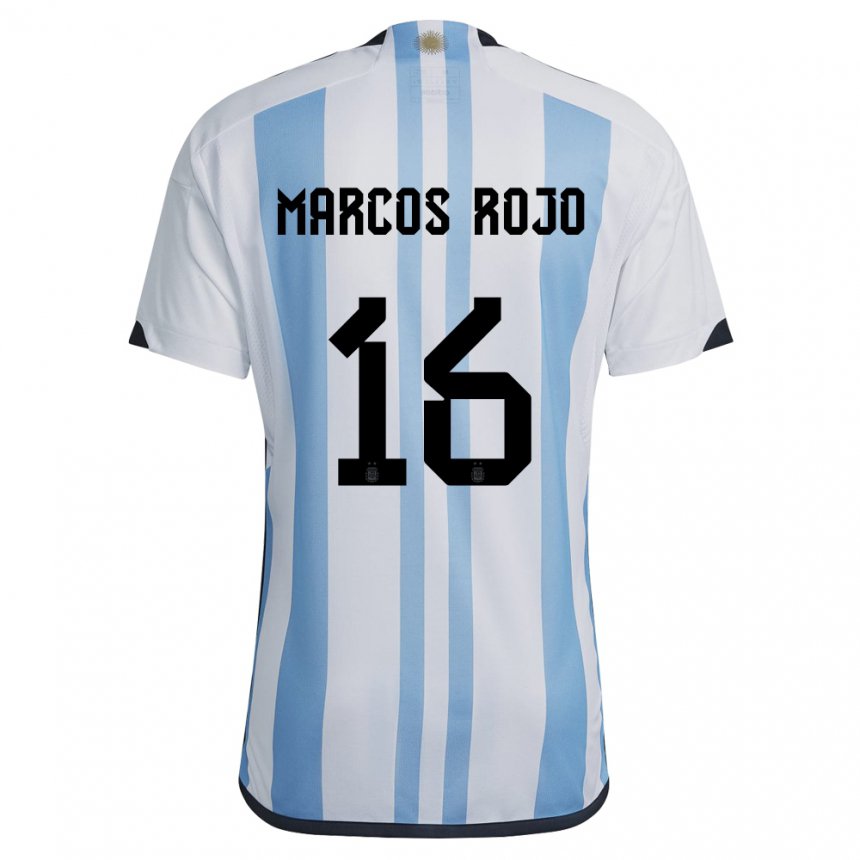 Enfant Maillot Argentine Marcos Rojo #16 Blanc Bleu Ciel Tenues Domicile 22-24 T-shirt Suisse