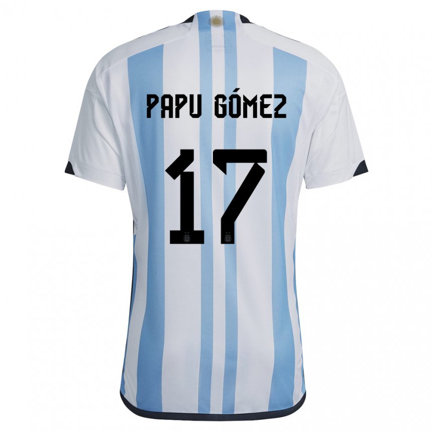 Enfant Maillot Argentine Papu Gomez #17 Blanc Bleu Ciel Tenues Domicile 22-24 T-shirt Suisse