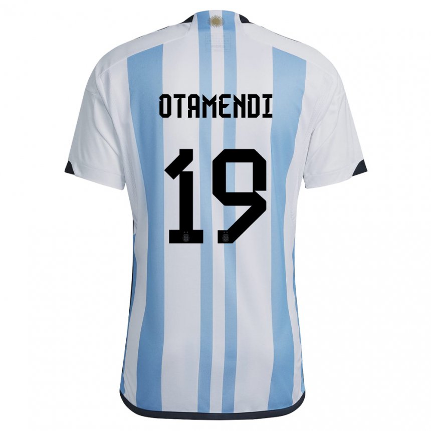 Enfant Maillot Argentine Nicolas Otamendi #19 Blanc Bleu Ciel Tenues Domicile 22-24 T-shirt Suisse
