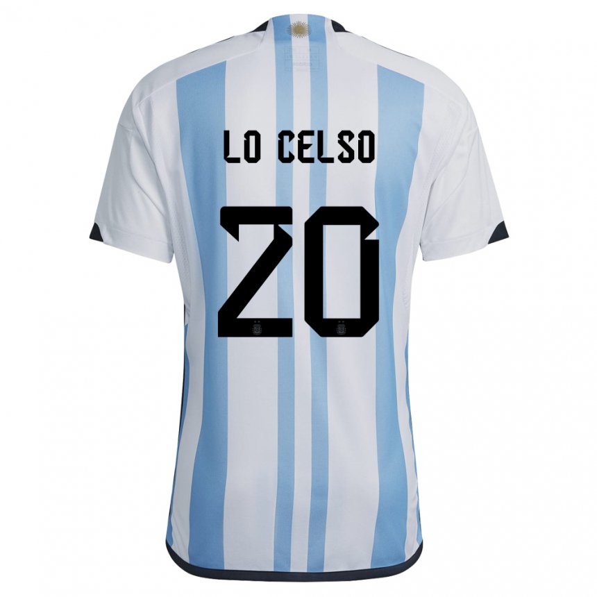Enfant Maillot Argentine Giovani Lo Celso #20 Blanc Bleu Ciel Tenues Domicile 22-24 T-shirt Suisse