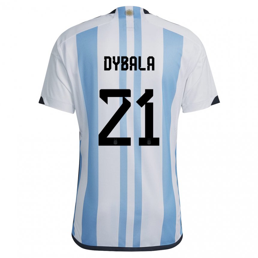Enfant Maillot Argentine Paulo Dybala #21 Blanc Bleu Ciel Tenues Domicile 22-24 T-shirt Suisse