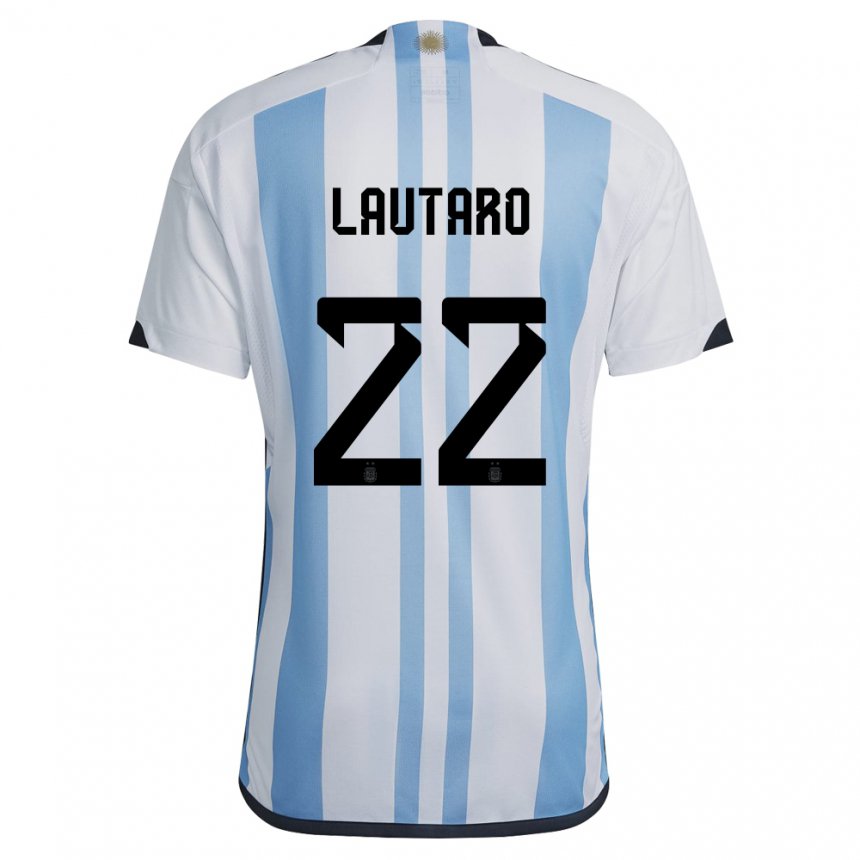 Enfant Maillot Argentine Lautaro Martinez #22 Blanc Bleu Ciel Tenues Domicile 22-24 T-shirt Suisse