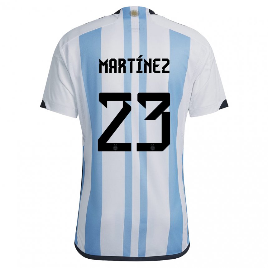 Enfant Maillot Argentine Emiliano Martinez #23 Blanc Bleu Ciel Tenues Domicile 22-24 T-shirt Suisse