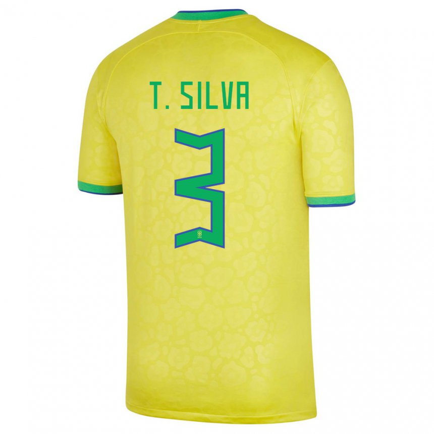 Enfant Maillot Brésil Thiago Silva #3 Jaune Tenues Domicile 22-24 T-shirt Suisse