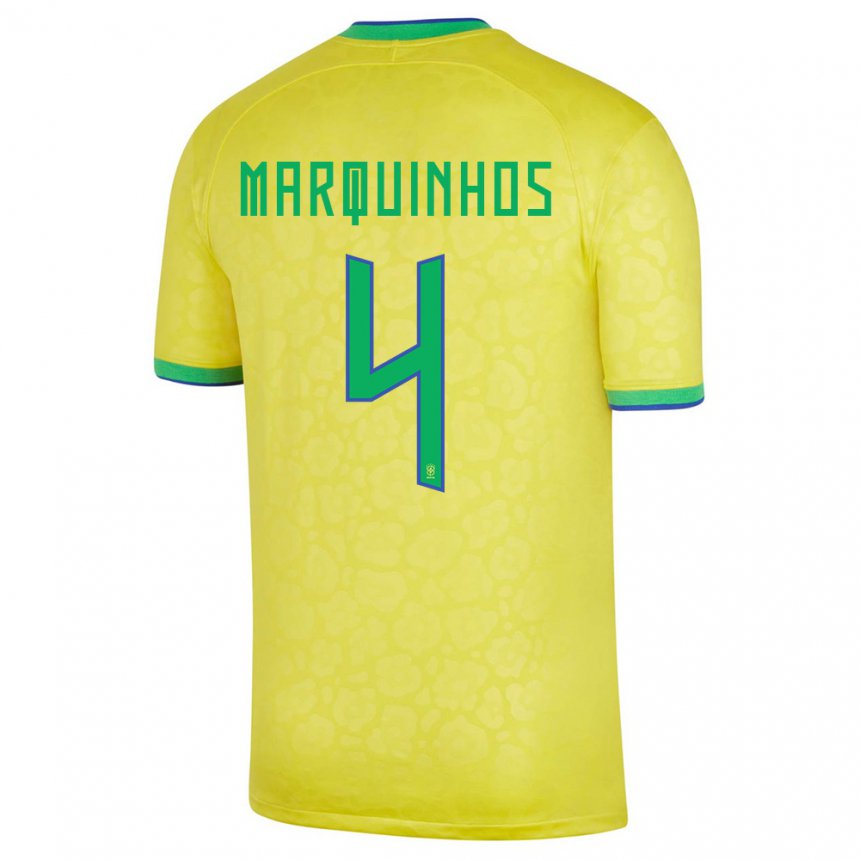 Enfant Maillot Brésil Marquinhos #4 Jaune Tenues Domicile 22-24 T-shirt Suisse