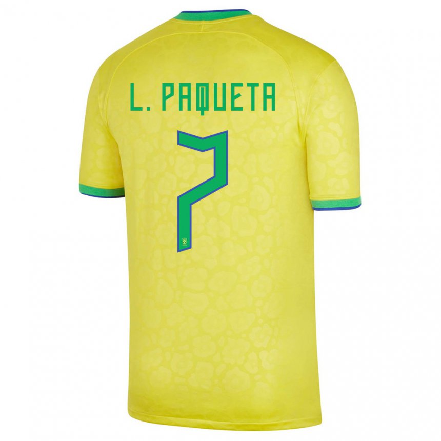 Enfant Maillot Brésil Lucas Paqueta #7 Jaune Tenues Domicile 22-24 T-shirt Suisse