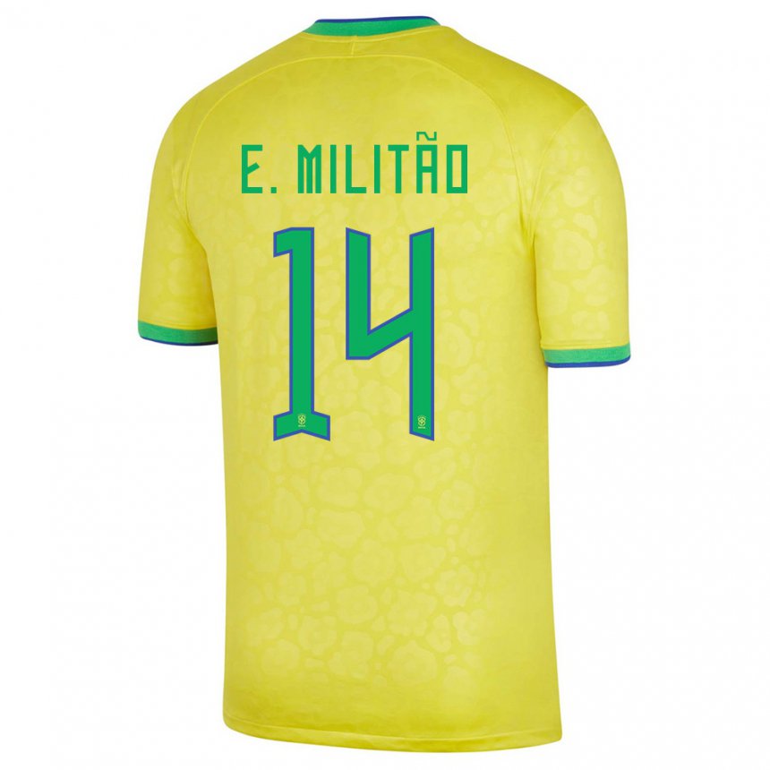 Enfant Maillot Brésil Eder Militao #14 Jaune Tenues Domicile 22-24 T-shirt Suisse