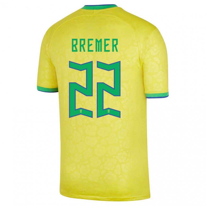 Enfant Maillot Brésil Bremer #22 Jaune Tenues Domicile 22-24 T-shirt Suisse