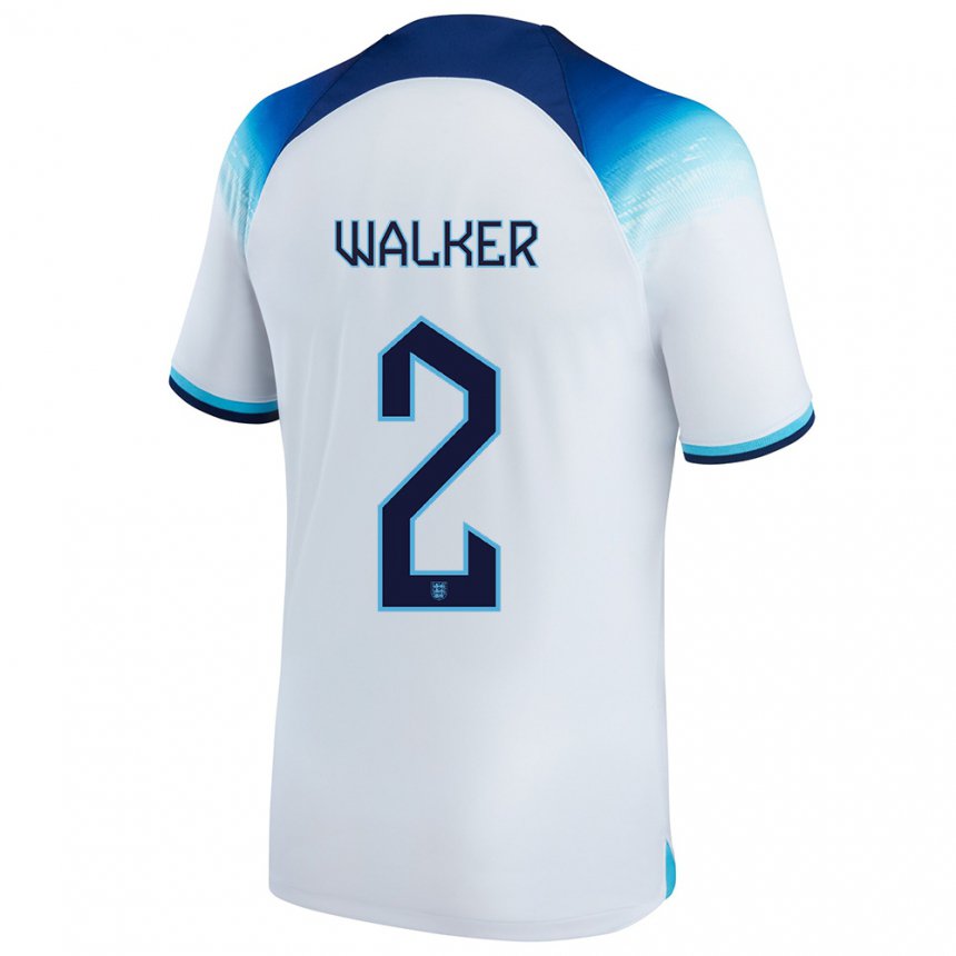 Enfant Maillot Angleterre Kyle Walker #2 Blanc Bleu Tenues Domicile 22-24 T-shirt Suisse