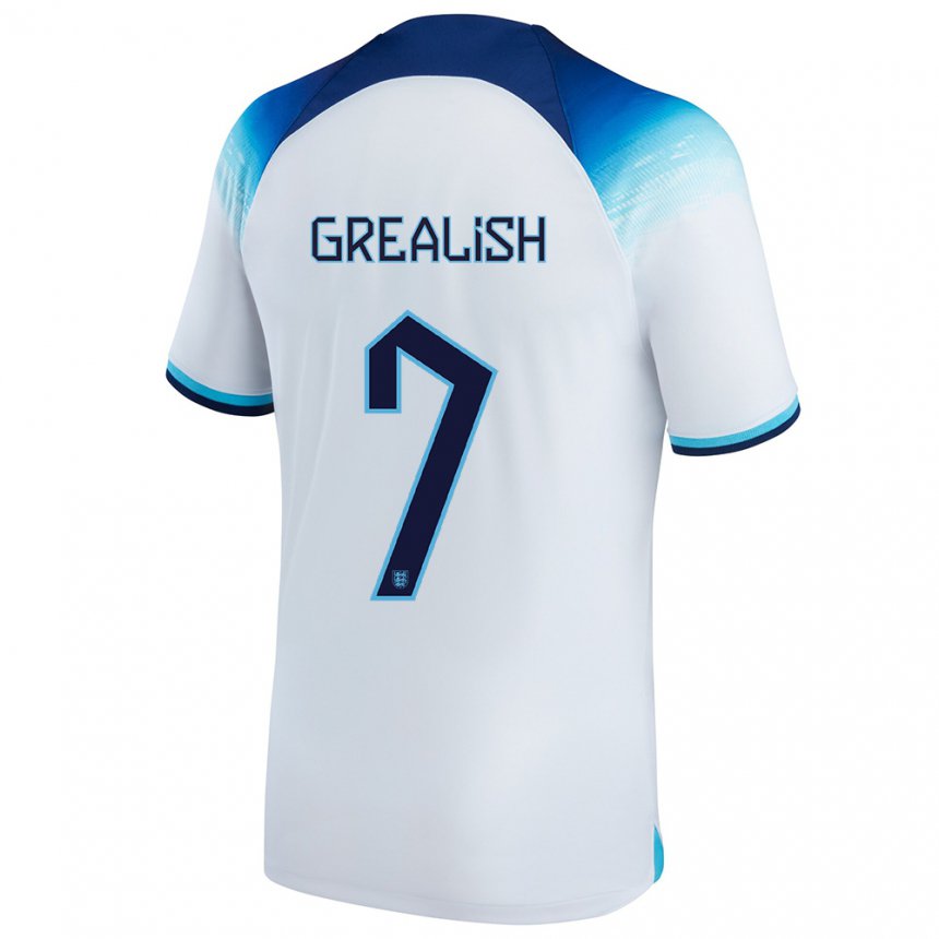 Enfant Maillot Angleterre Jack Grealish #7 Blanc Bleu Tenues Domicile 22-24 T-shirt Suisse