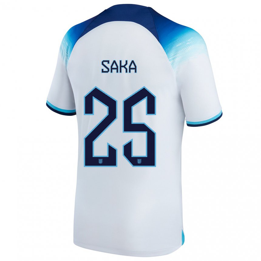 Enfant Maillot Angleterre Bukayo Saka #25 Blanc Bleu Tenues Domicile 22-24 T-shirt Suisse