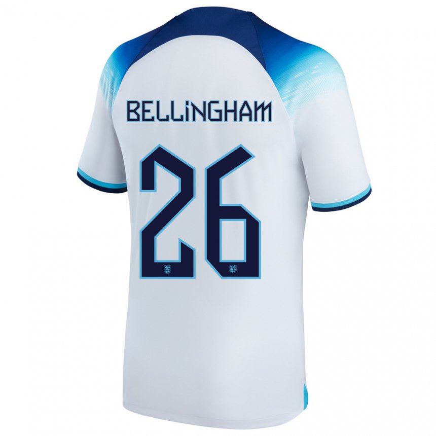 Enfant Maillot Angleterre Jude Bellingham #26 Blanc Bleu Tenues Domicile 22-24 T-shirt Suisse