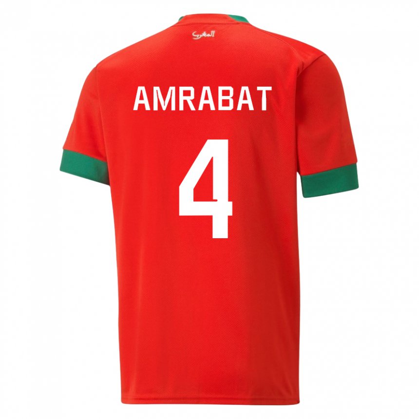 Enfant Maillot Maroc Soufiane Amrabat #4 Rouge Tenues Domicile 22-24 T-shirt Suisse
