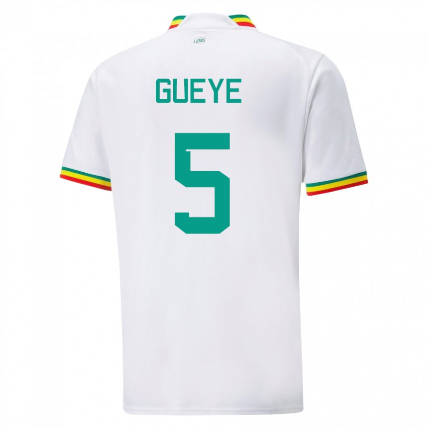 Enfant Maillot Sénégal Idrissa Gueye #5 Blanc Tenues Domicile 22-24 T-shirt Suisse