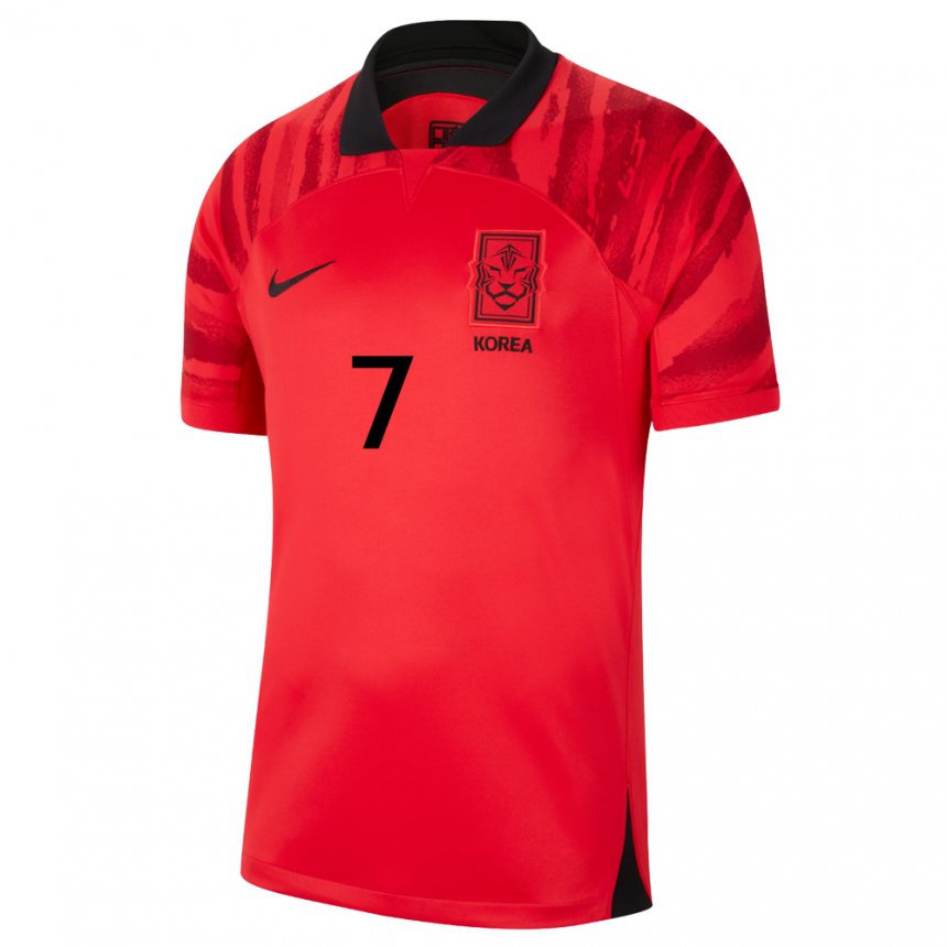 Enfant Maillot Corée Du Sud Heung-min Son #7 Rouge Noir Tenues Domicile 22-24 T-shirt Suisse