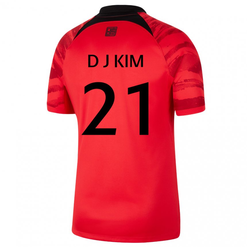 Enfant Maillot Corée Du Sud Dong-jun Kim #21 Rouge Noir Tenues Domicile 22-24 T-shirt Suisse