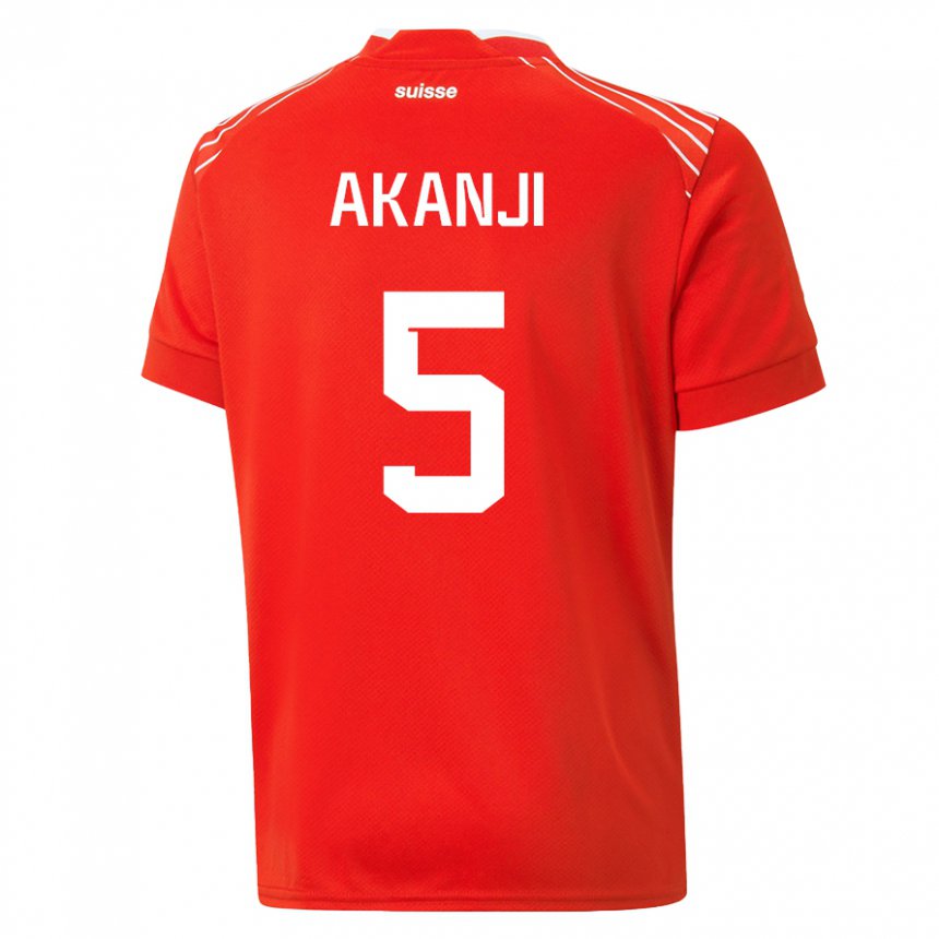 Enfant Maillot Suisse Manuel Akanji #5 Rouge Tenues Domicile 22-24 T-shirt Suisse