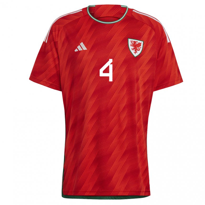 Enfant Maillot Pays De Galles Ben Davies #4 Rouge Tenues Domicile 22-24 T-shirt Suisse