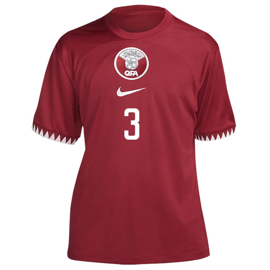 Enfant Maillot Qatar Abdelkarim Hassan #3 Bordeaux Tenues Domicile 22-24 T-shirt Suisse