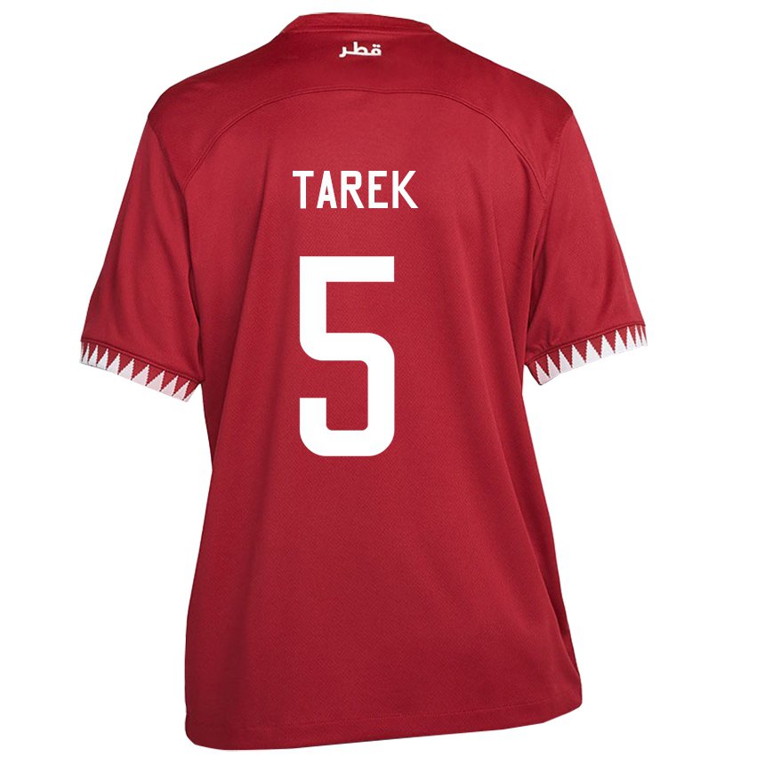 Enfant Maillot Qatar Tarek Salman #5 Bordeaux Tenues Domicile 22-24 T-shirt Suisse