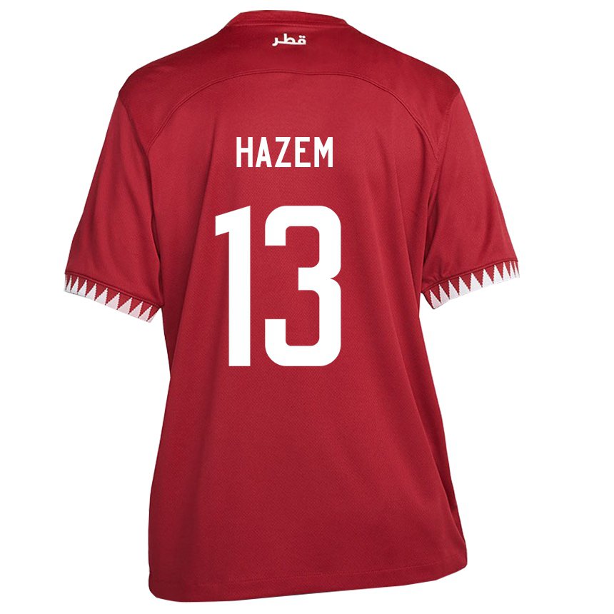 Enfant Maillot Qatar Hazem Shehata #13 Bordeaux Tenues Domicile 22-24 T-shirt Suisse