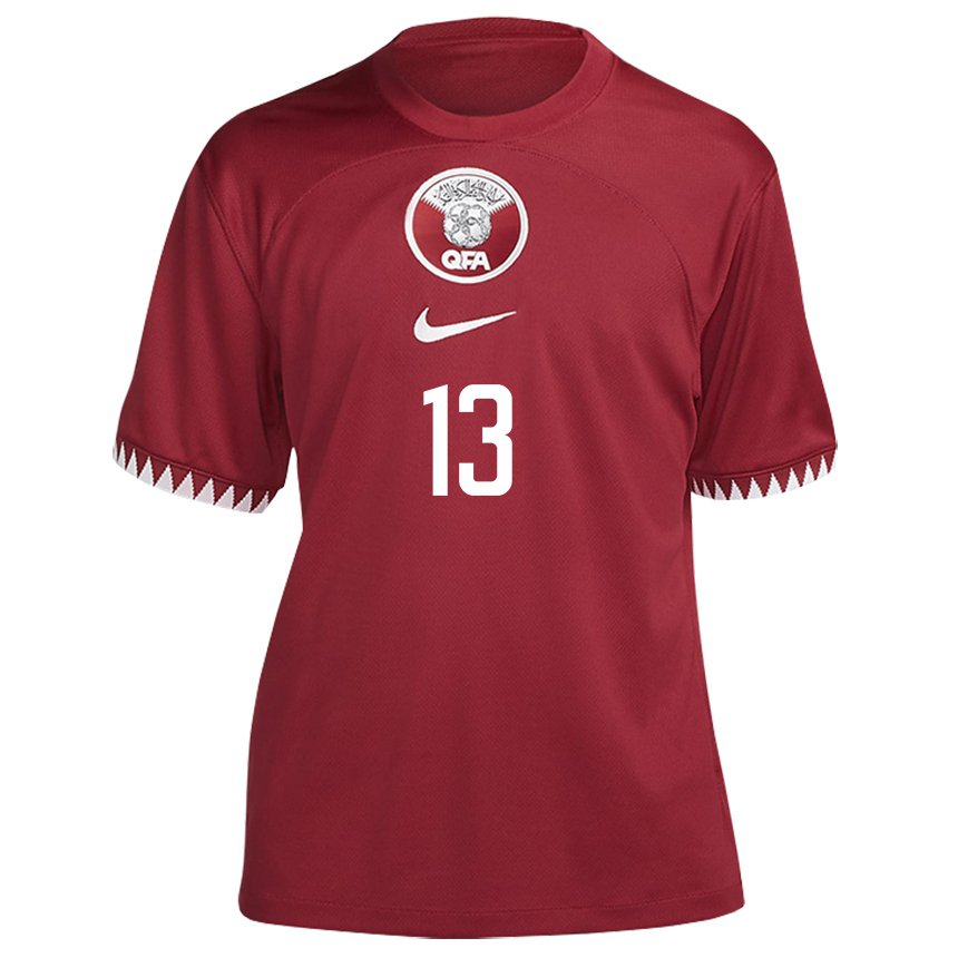 Enfant Maillot Qatar Hazem Shehata #13 Bordeaux Tenues Domicile 22-24 T-shirt Suisse