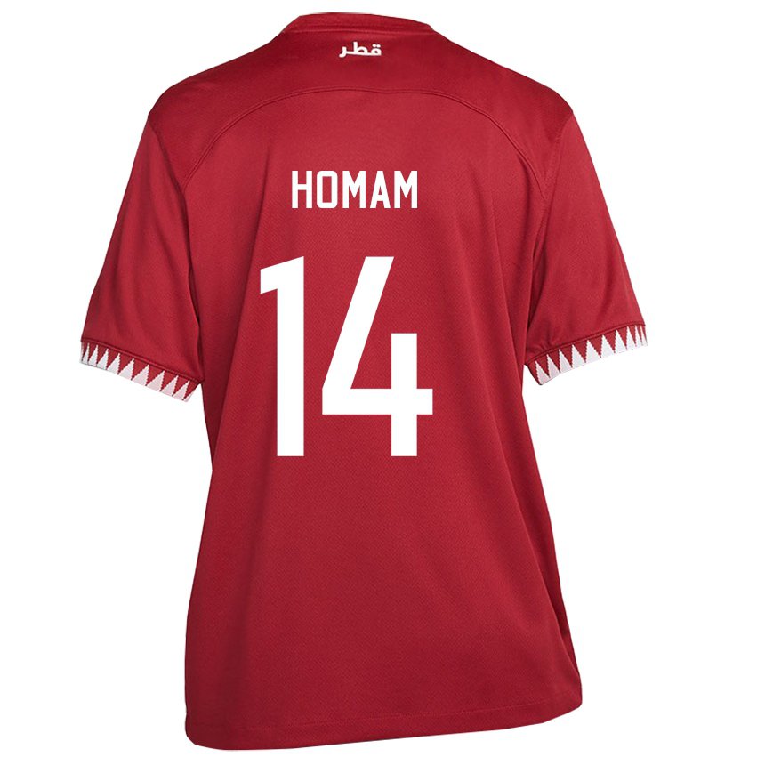 Kinder Katarische Homam Ahmed #14 Kastanienbraun Heimtrikot Trikot 22-24 T-shirt Schweiz