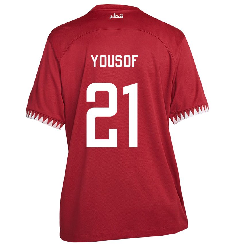 Enfant Maillot Qatar Yousof Hassan #21 Bordeaux Tenues Domicile 22-24 T-shirt Suisse
