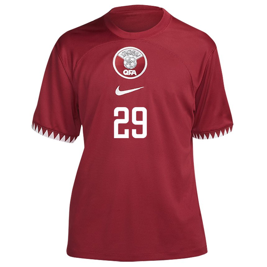 Enfant Maillot Qatar Mohamed Emad Aiash #29 Bordeaux Tenues Domicile 22-24 T-shirt Suisse