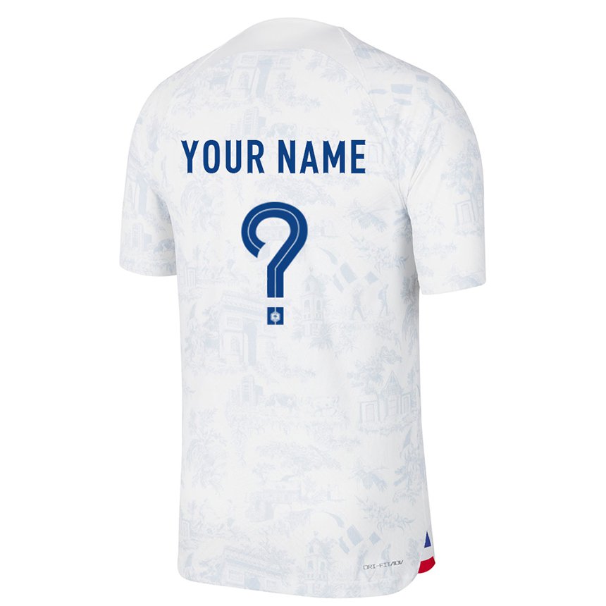 Enfant Maillot France Votre Nom #0 Blanc Bleu Tenues Extérieur 22-24 T-shirt Suisse
