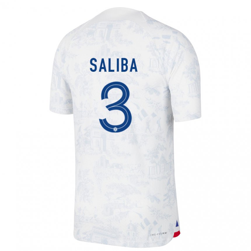 Enfant Maillot France William Saliba #3 Blanc Bleu Tenues Extérieur 22-24 T-shirt Suisse