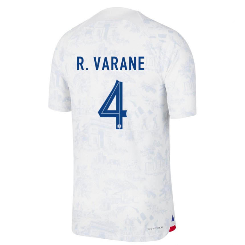 Enfant Maillot France Raphael Varane #4 Blanc Bleu Tenues Extérieur 22-24 T-shirt Suisse