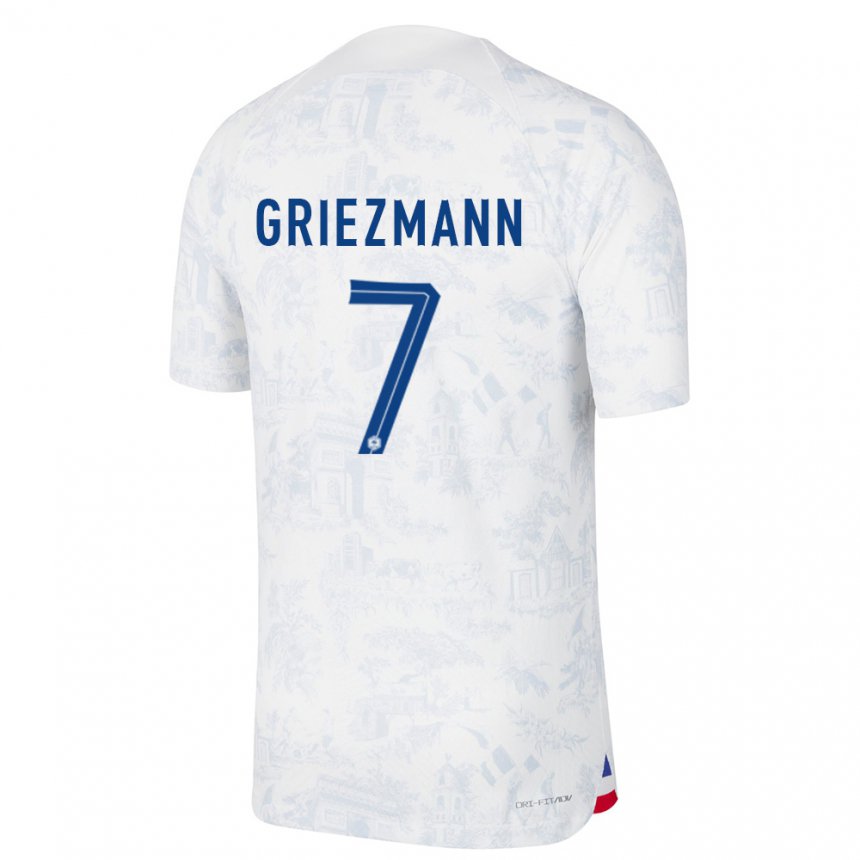 Enfant Maillot France Antoine Griezmann #7 Blanc Bleu Tenues Extérieur 22-24 T-shirt Suisse