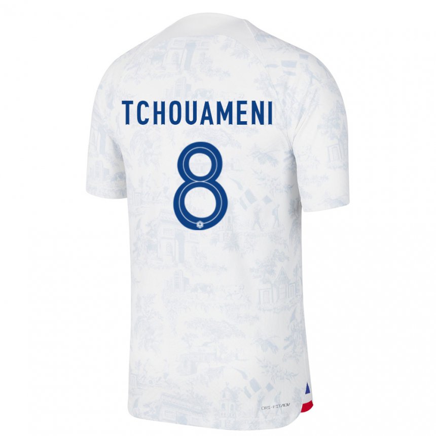 Enfant Maillot France Aurelien Tchouameni #8 Blanc Bleu Tenues Extérieur 22-24 T-shirt Suisse
