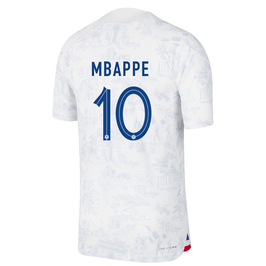 Enfant Maillot France Kylian Mbappe #10 Blanc Bleu Tenues Extérieur 22-24 T-shirt Suisse