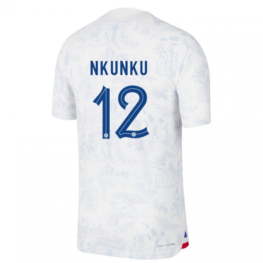 Enfant Maillot France Christopher Nkunku #12 Blanc Bleu Tenues Extérieur 22-24 T-shirt Suisse