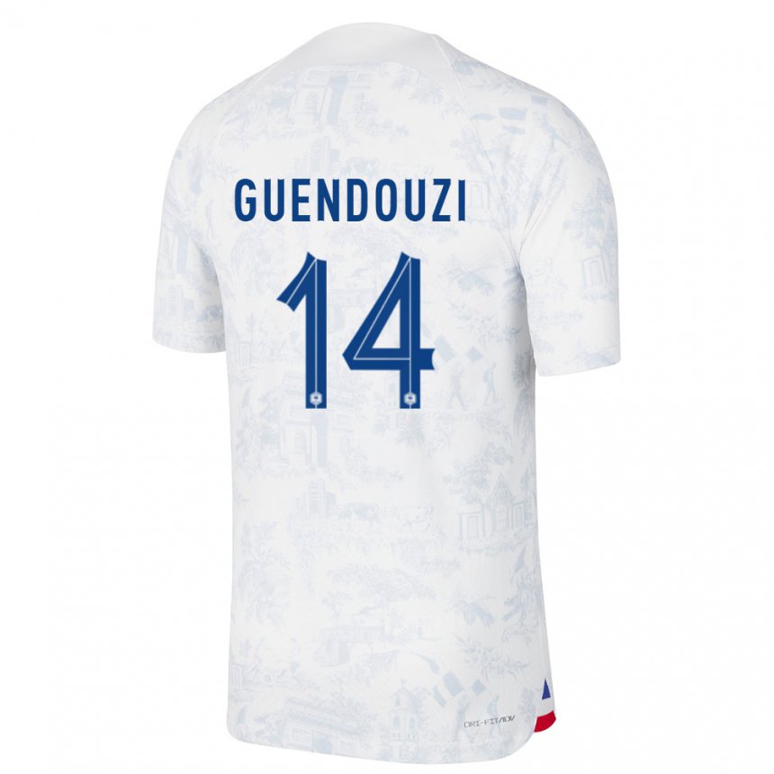 Enfant Maillot France Matteo Guendouzi #14 Blanc Bleu Tenues Extérieur 22-24 T-shirt Suisse