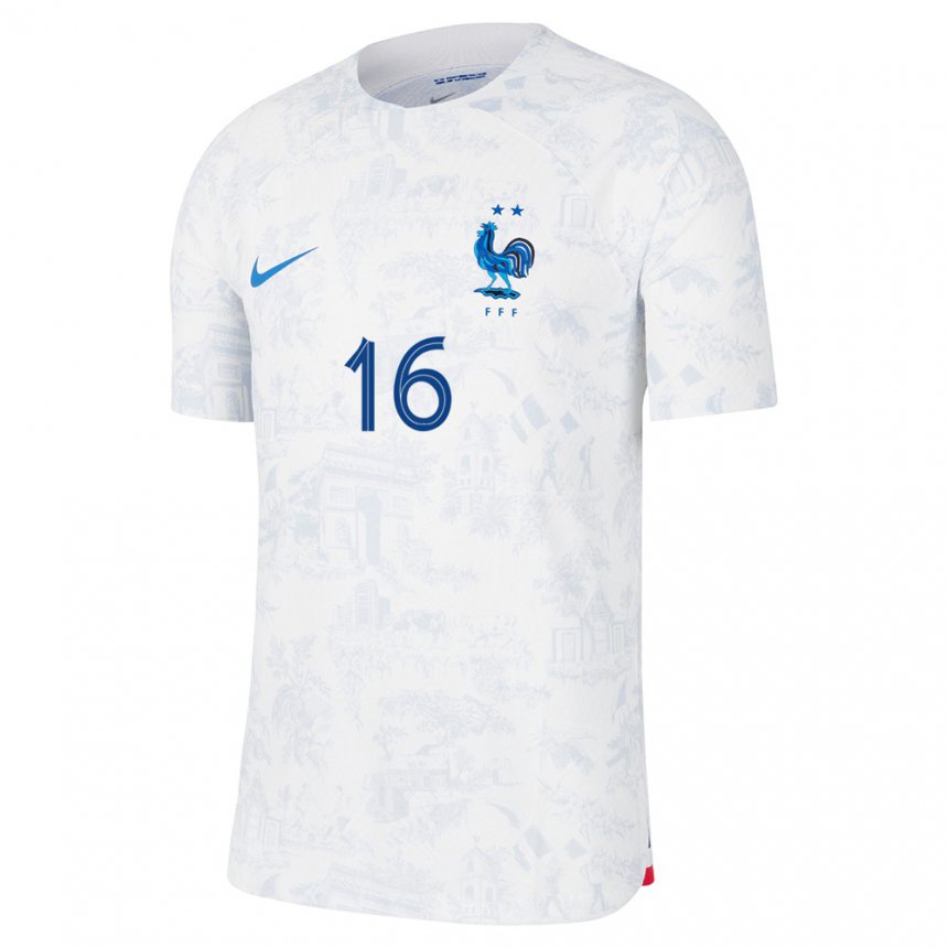 Enfant Maillot France Mike Maignan #16 Blanc Bleu Tenues Extérieur 22-24 T-shirt Suisse