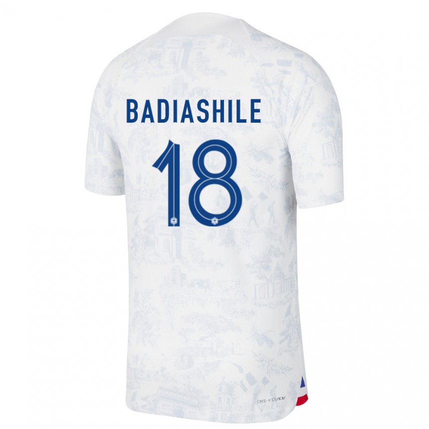 Enfant Maillot France Benoit Badiashile #18 Blanc Bleu Tenues Extérieur 22-24 T-shirt Suisse