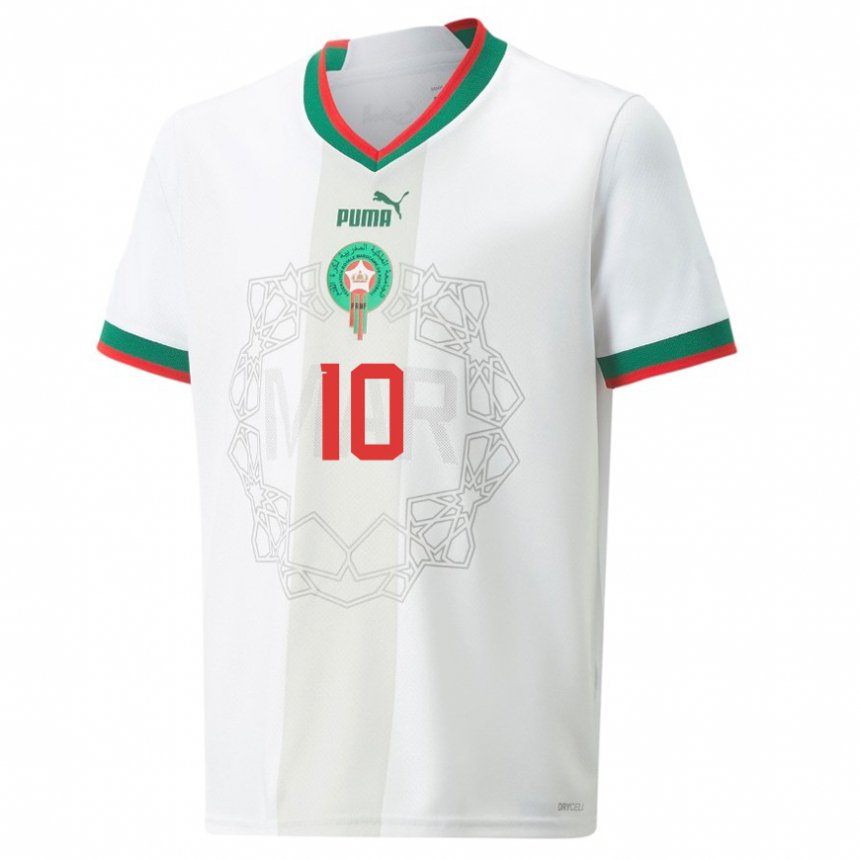 Enfant Maillot Maroc Youness Belhanda #10 Blanc Tenues Extérieur 22-24 T-shirt Suisse